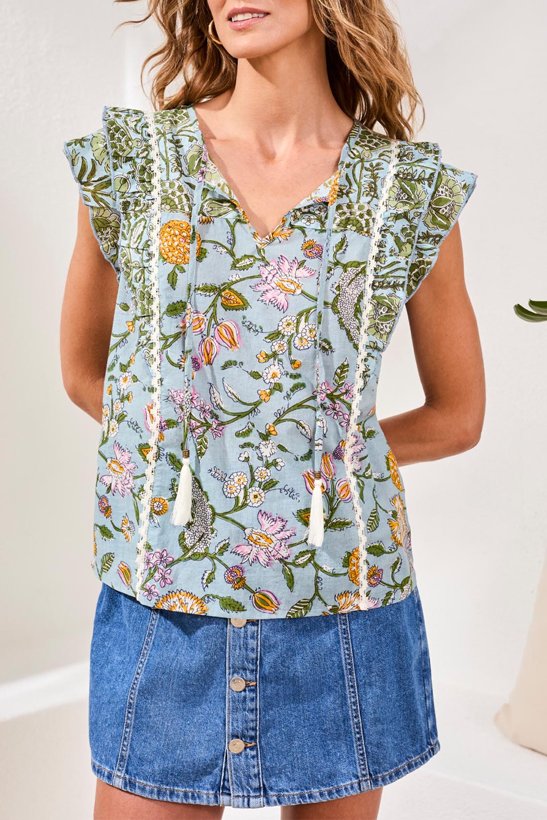 Tribal Mixed Print Blouse | Rainforest - Juli's Wearable Art