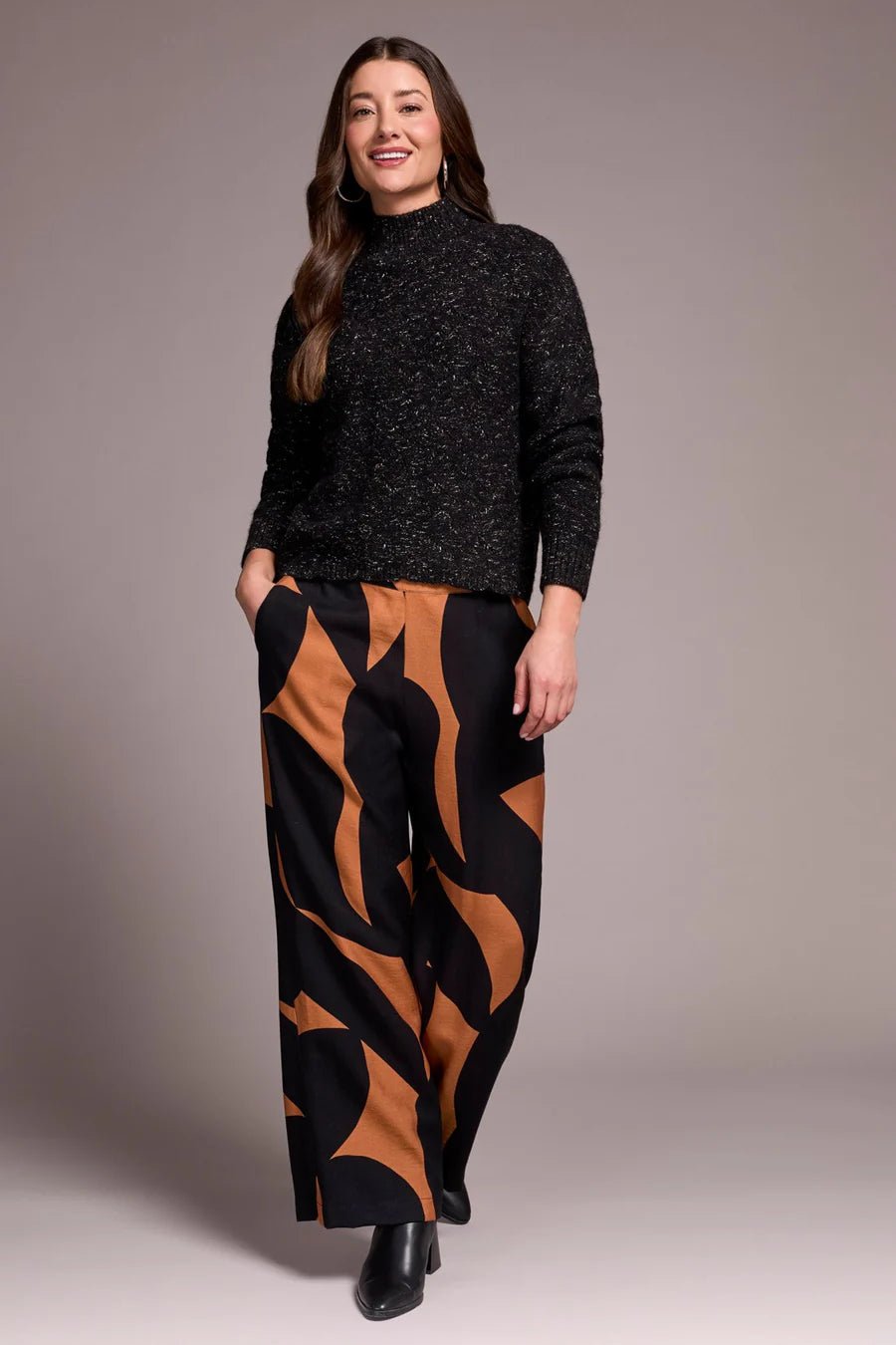 Tribal Mock Neck Drop Shoulder Sweater – Black - Juli's Wearable Art