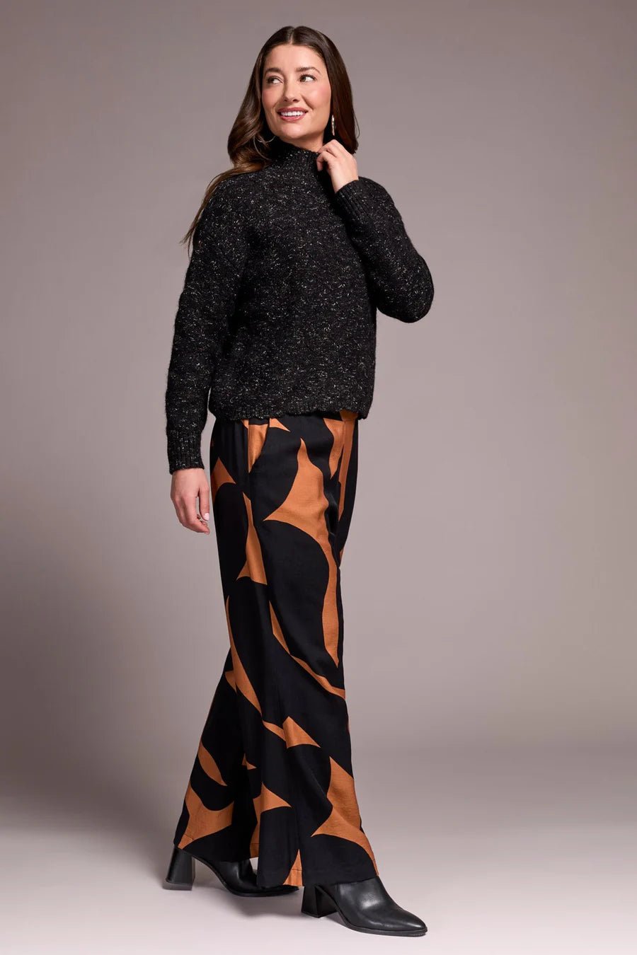 Tribal Mock Neck Drop Shoulder Sweater – Black - Juli's Wearable Art