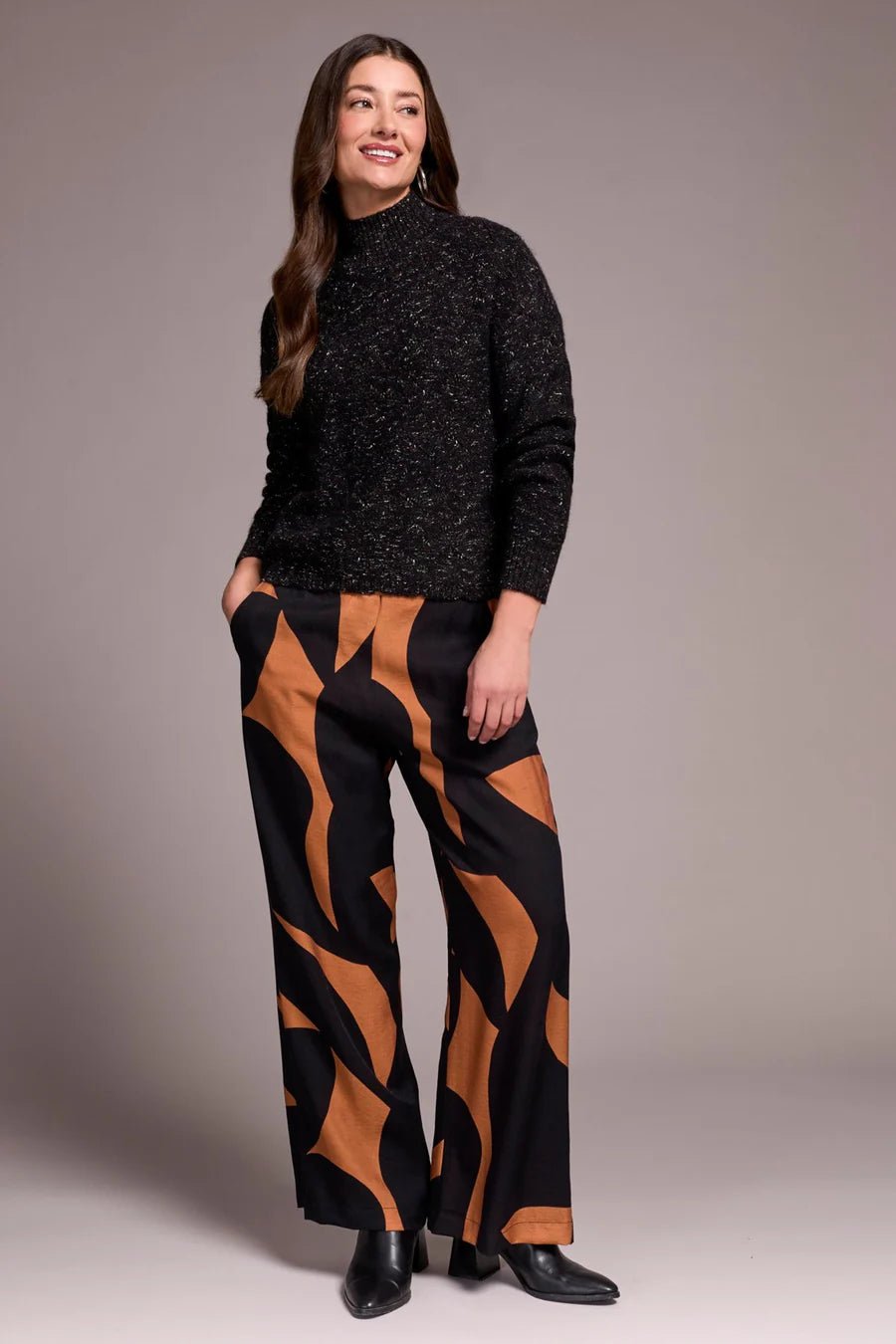 Tribal Mock Neck Drop Shoulder Sweater – Black - Juli's Wearable Art