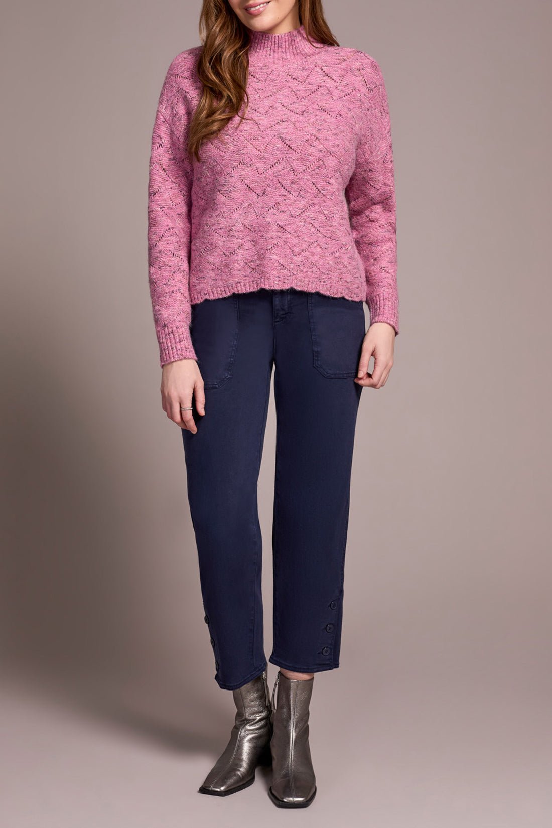 Tribal Mock Neck Drop Shoulder Sweater – Vintage Lilac - Juli's Wearable Art