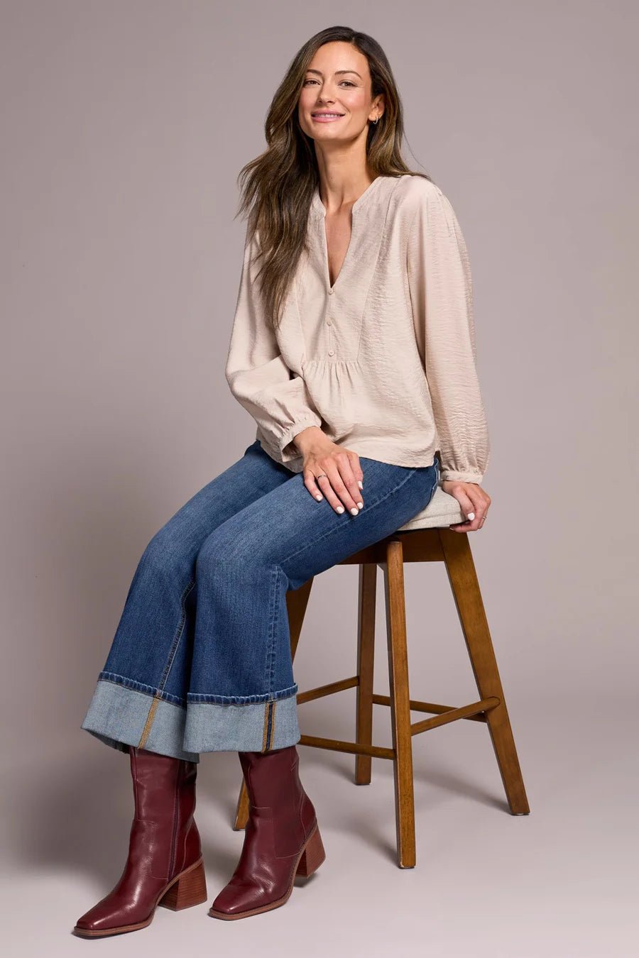 Tribal Notched Neck Blouse with Front Placket Detail - Juli's Wearable Art