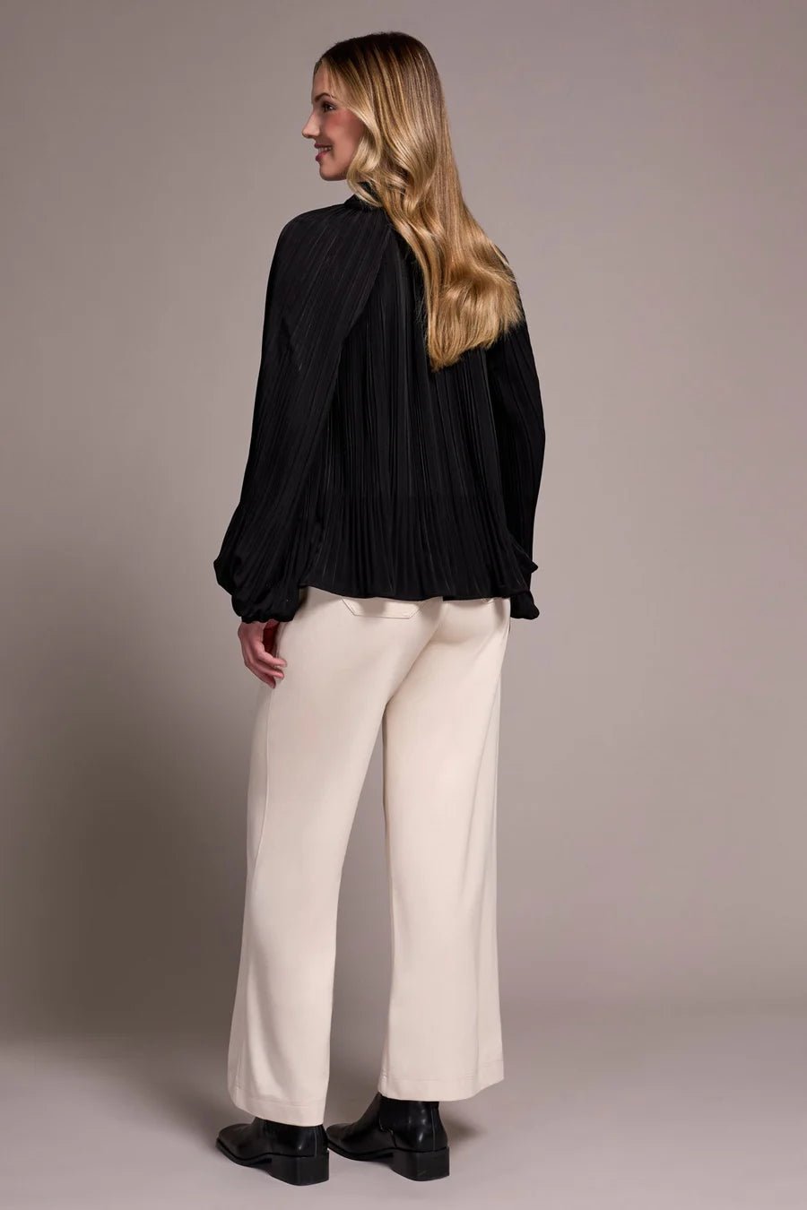 Tribal Pleated Ruffle Notch Collar Blouse – Black - Juli's Wearable Art