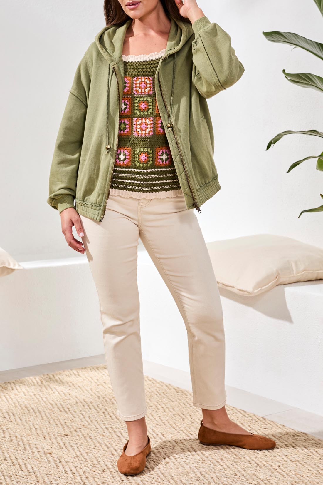 Tribal Puff Sleeve Zip - Up Hoodie with Special Wash Effect | Rain Forest - Juli's Wearable Art