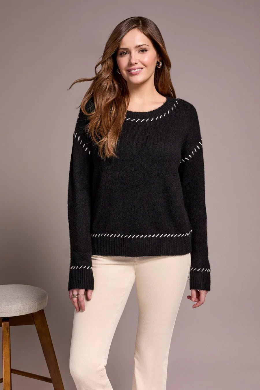 Tribal Saddle Stitch Crew Neck Sweater - Juli's Wearable Art