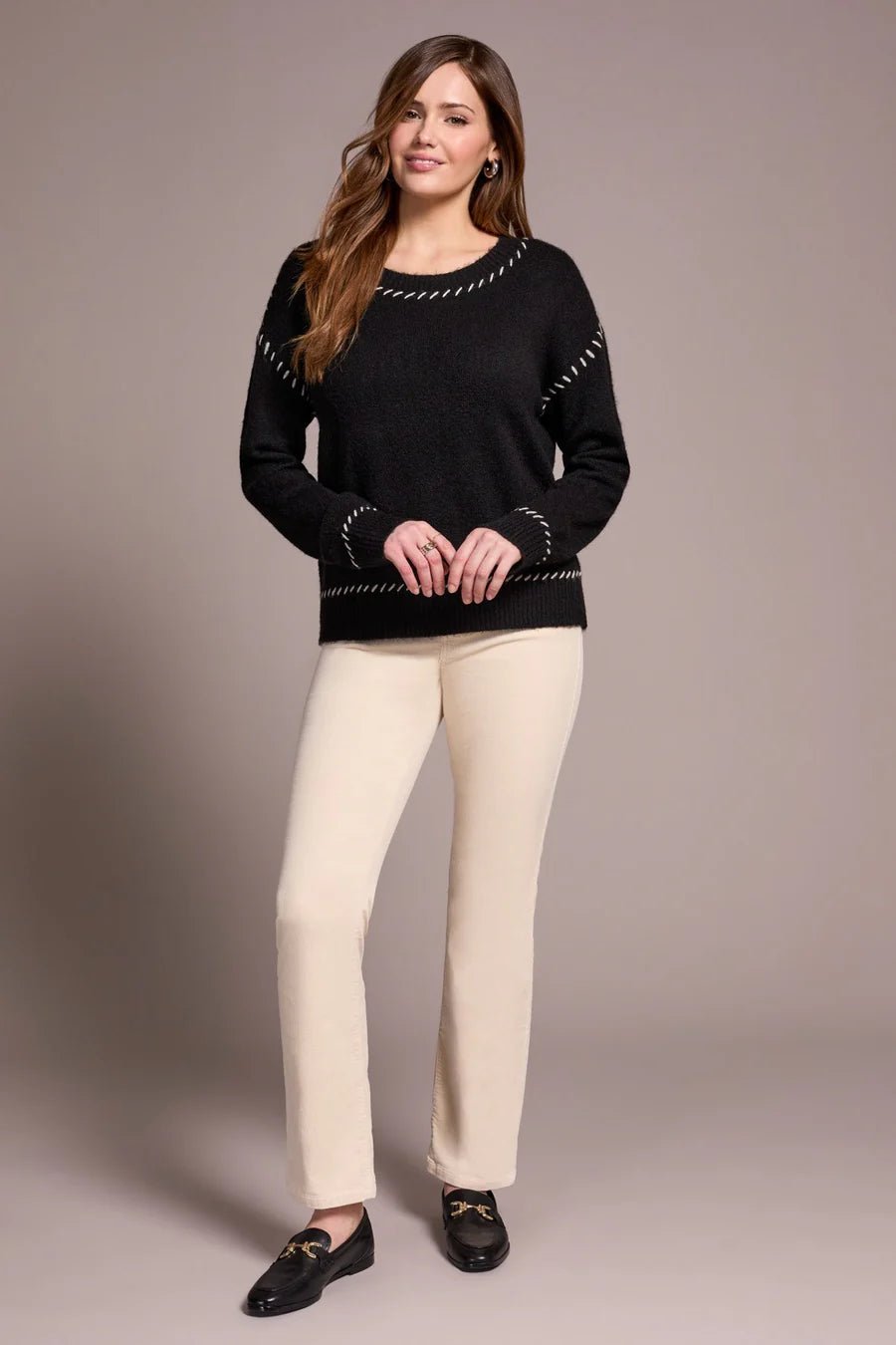 Tribal Saddle Stitch Crew Neck Sweater - Juli's Wearable Art