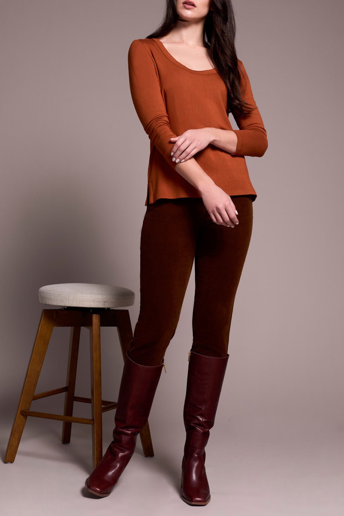 Tribal Scoop Neck Knit Top with Side Slits – Ginger Spice - Juli's Wearable Art