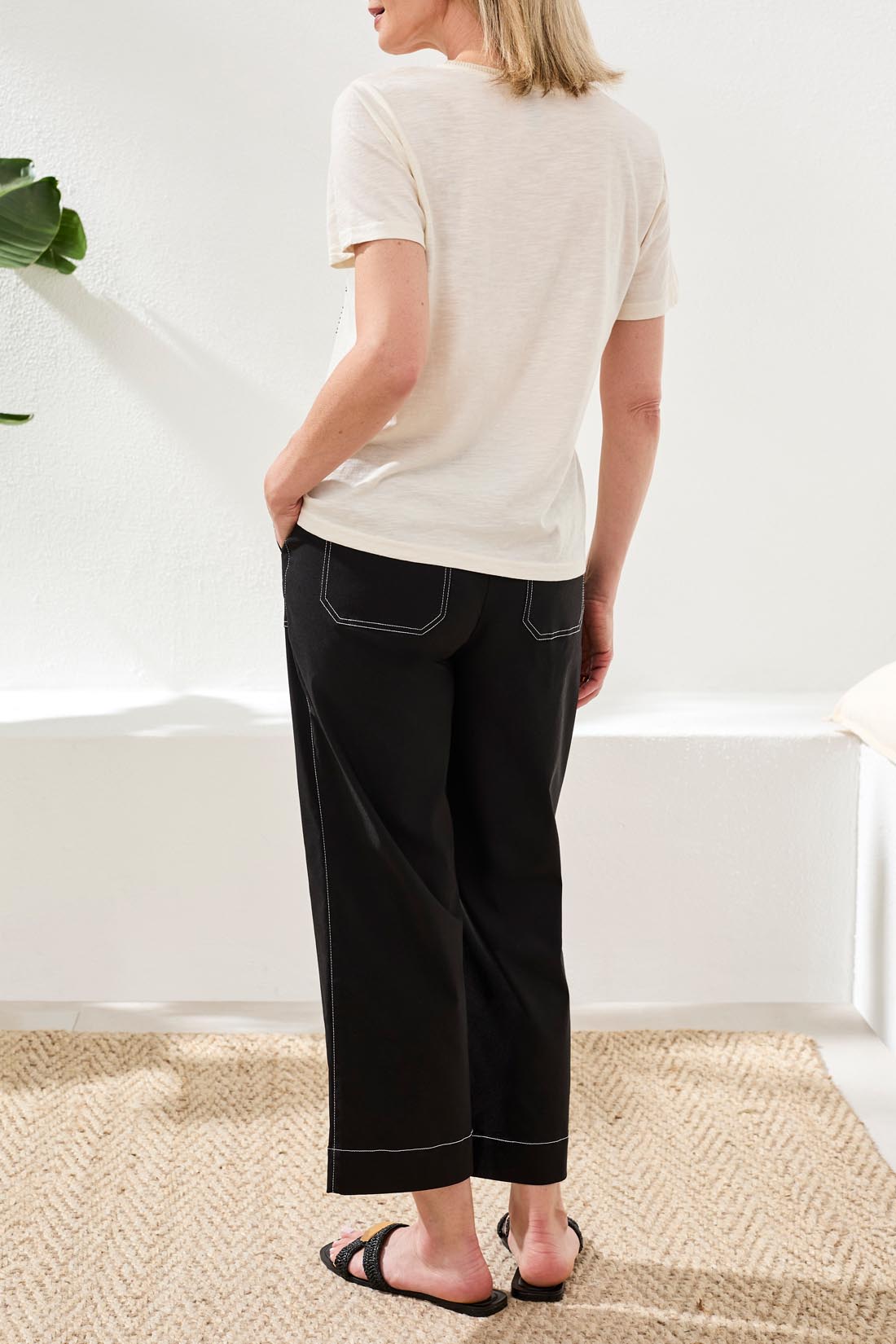 Tribal Short Sleeve Crew Neck Palm Tree Top | Canvas - Juli's Wearable Art