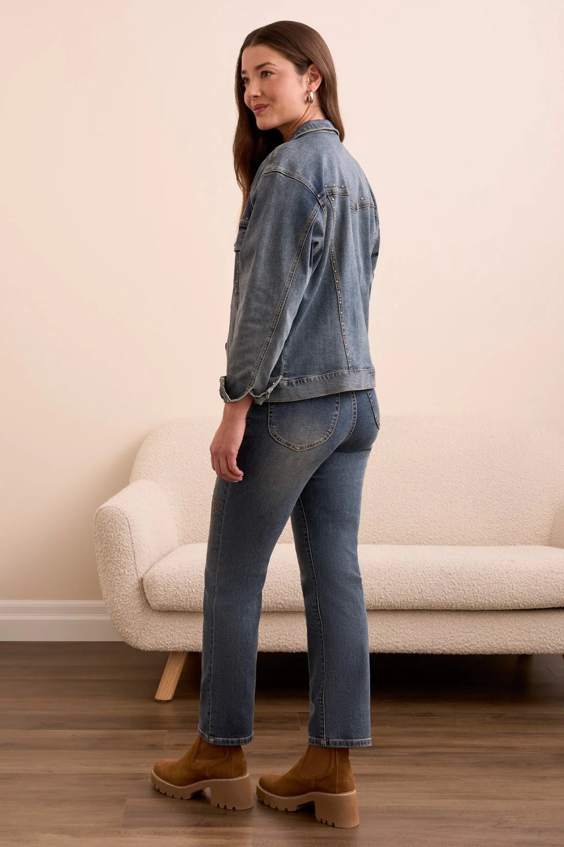 Tribal Stud - Accent Girlfriend Denim Jacket - Juli's Wearable Art