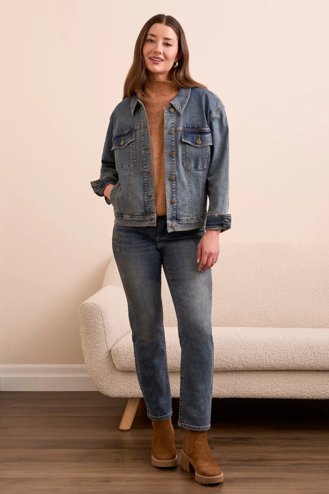 Tribal Stud - Accent Girlfriend Denim Jacket - Juli's Wearable Art