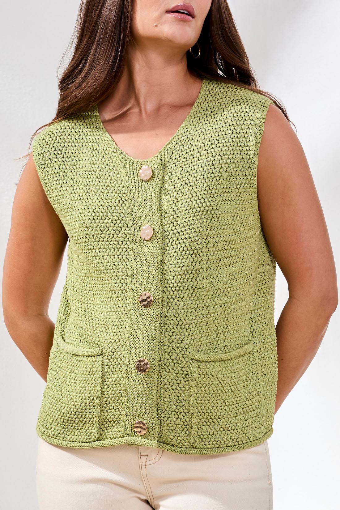 Tribal Sweater Vest with Pockets and Fancy Buttons | Kiwi Zest - Juli's Wearable Art