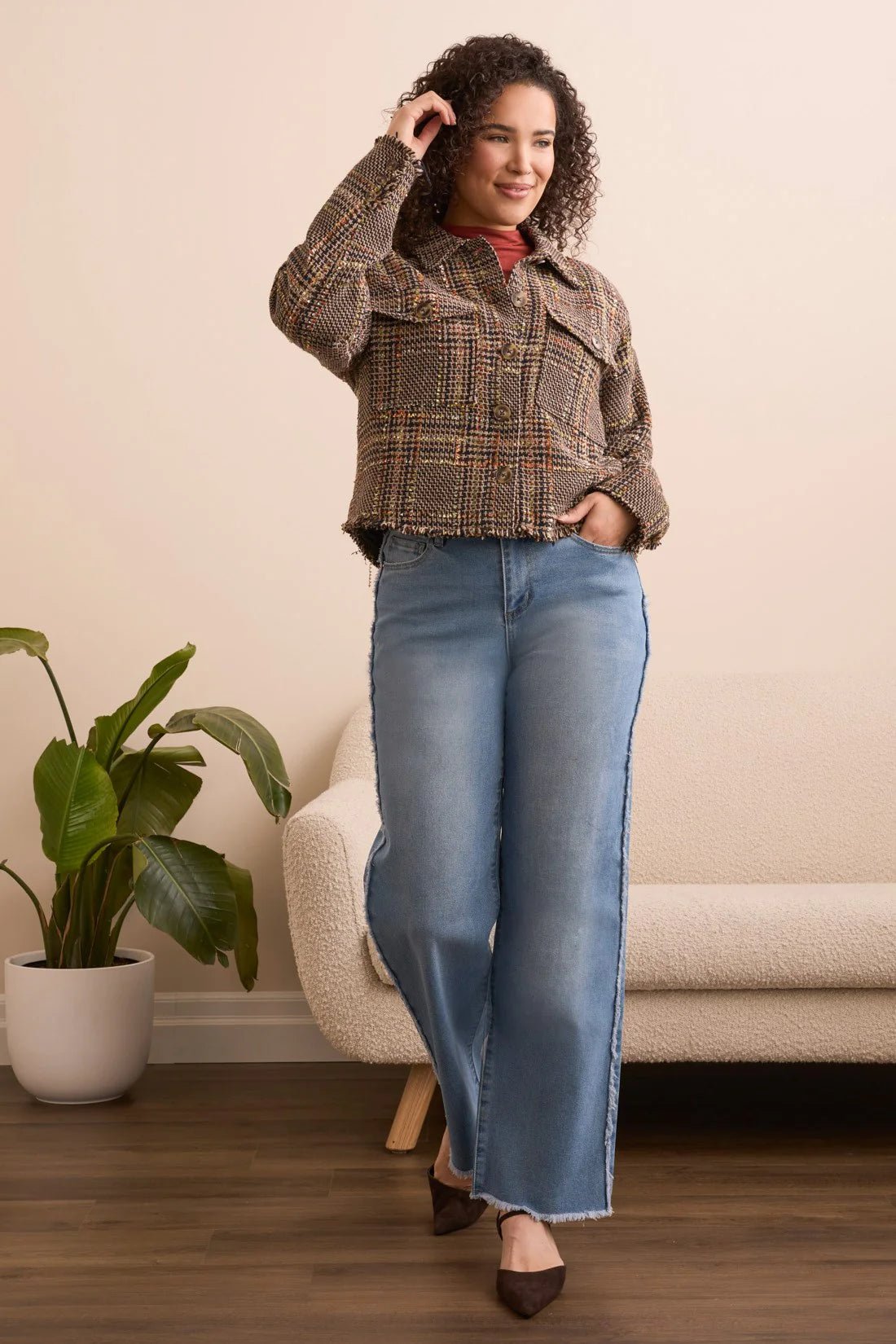 Tribal Tweed Drop Shoulder Frayed Edge Jacket - Juli's Wearable Art