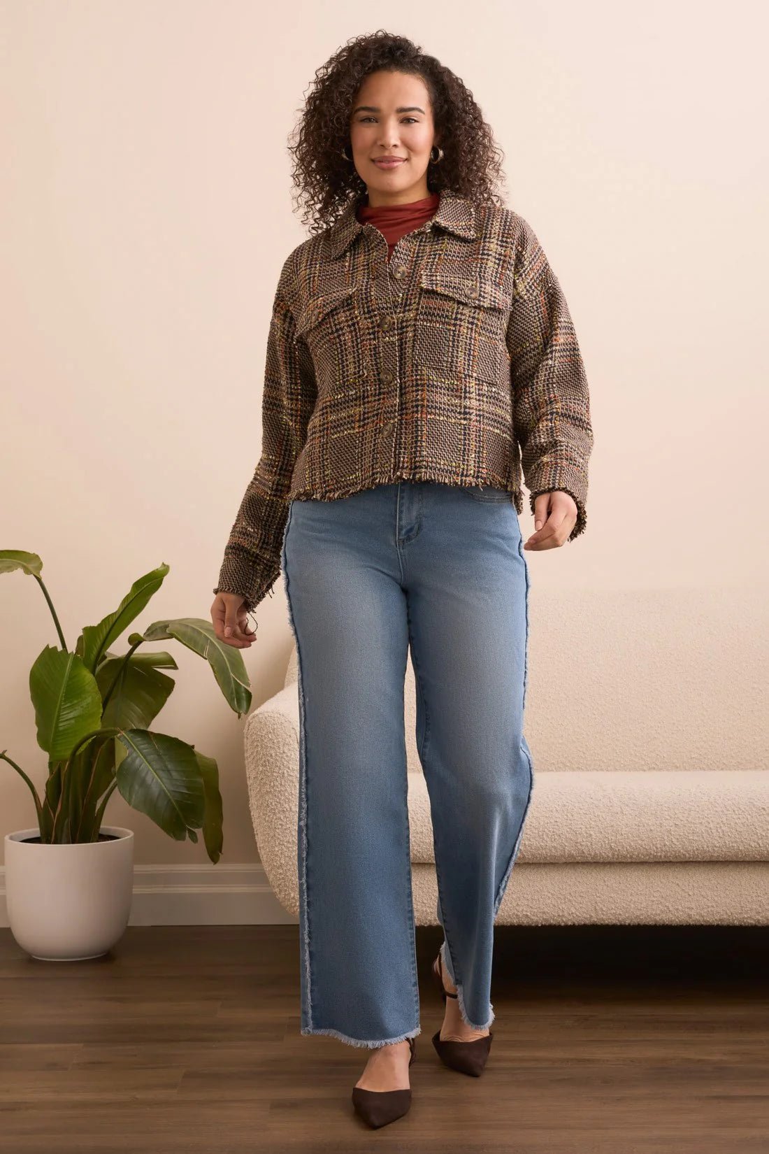 Tribal Tweed Drop Shoulder Frayed Edge Jacket - Juli's Wearable Art