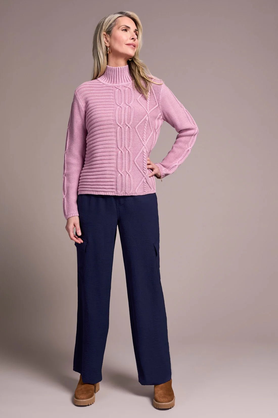 Tribal Vintage Washed Cable Knit Mock Neck Sweater - Juli's Wearable Art