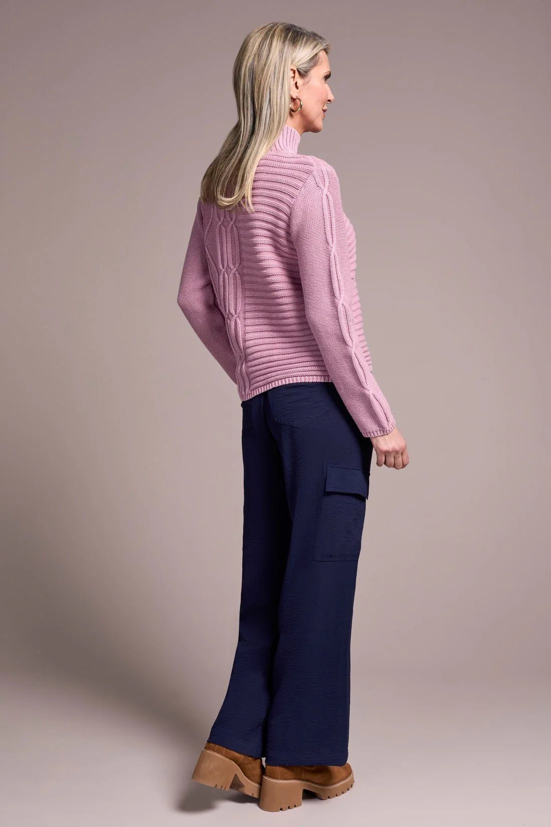 Tribal Vintage Washed Cable Knit Mock Neck Sweater - Juli's Wearable Art