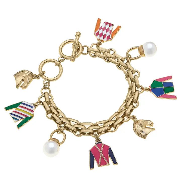 Triple Crown Jockey Silk Enamel Charm Bracelet in Multi - Juli's Wearable Art