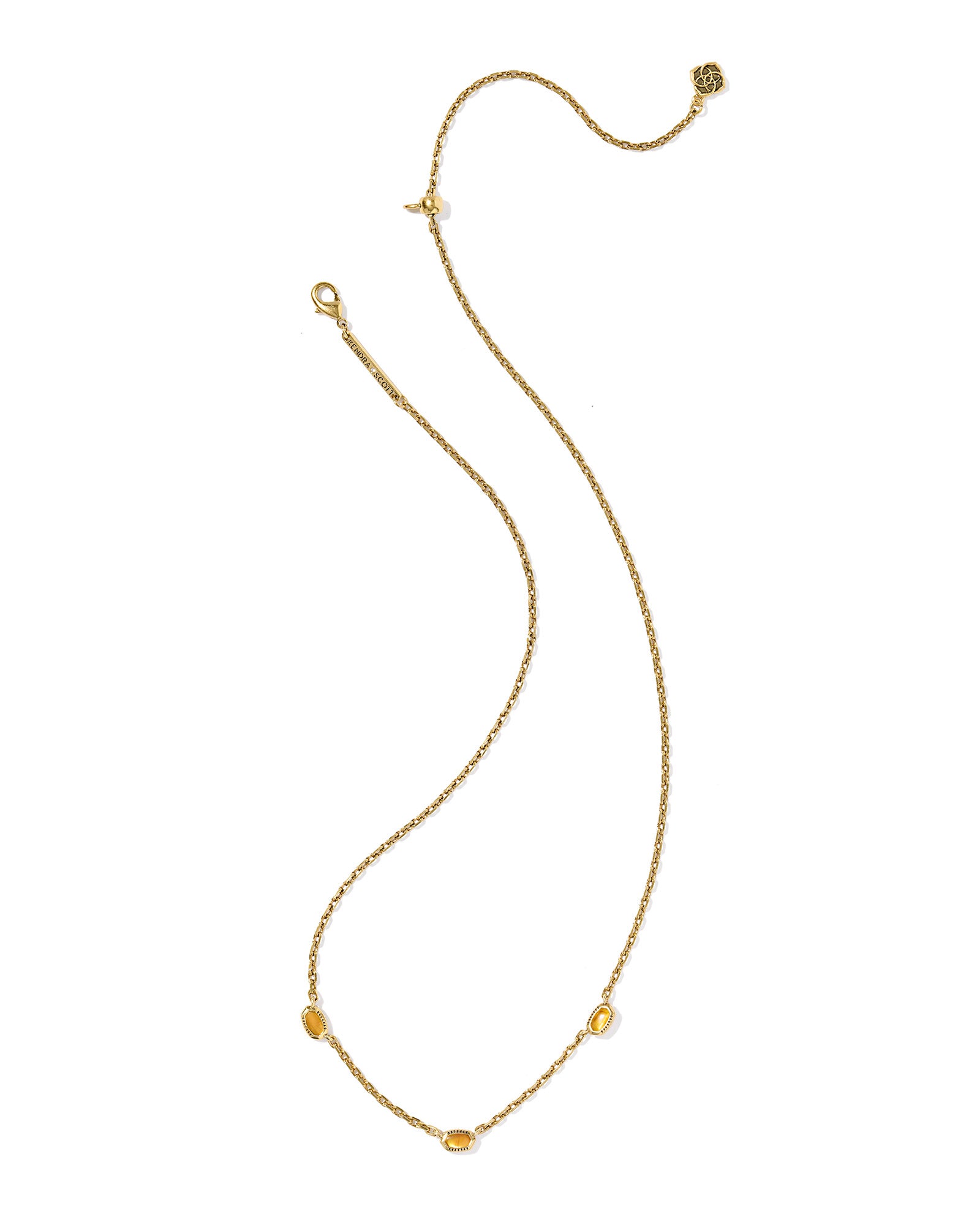 Kendra Scott MINI ELISA THREE STONE STRAND NECKLACE VINTAGE GOLD MARBLED AMBER ILLUSION