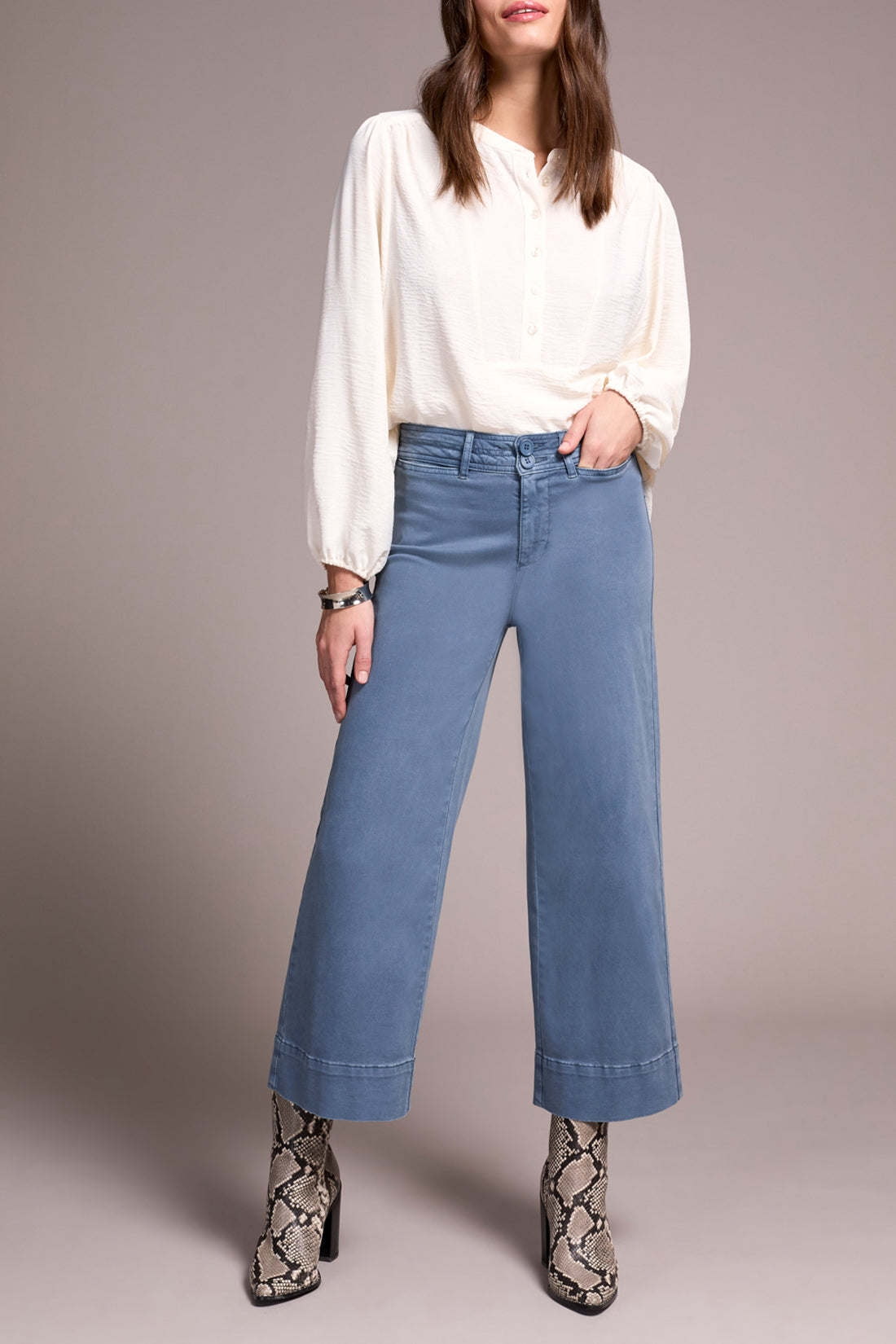 Tribal Comfort Stretch High Rise Palazzo Pants-Slate Blue