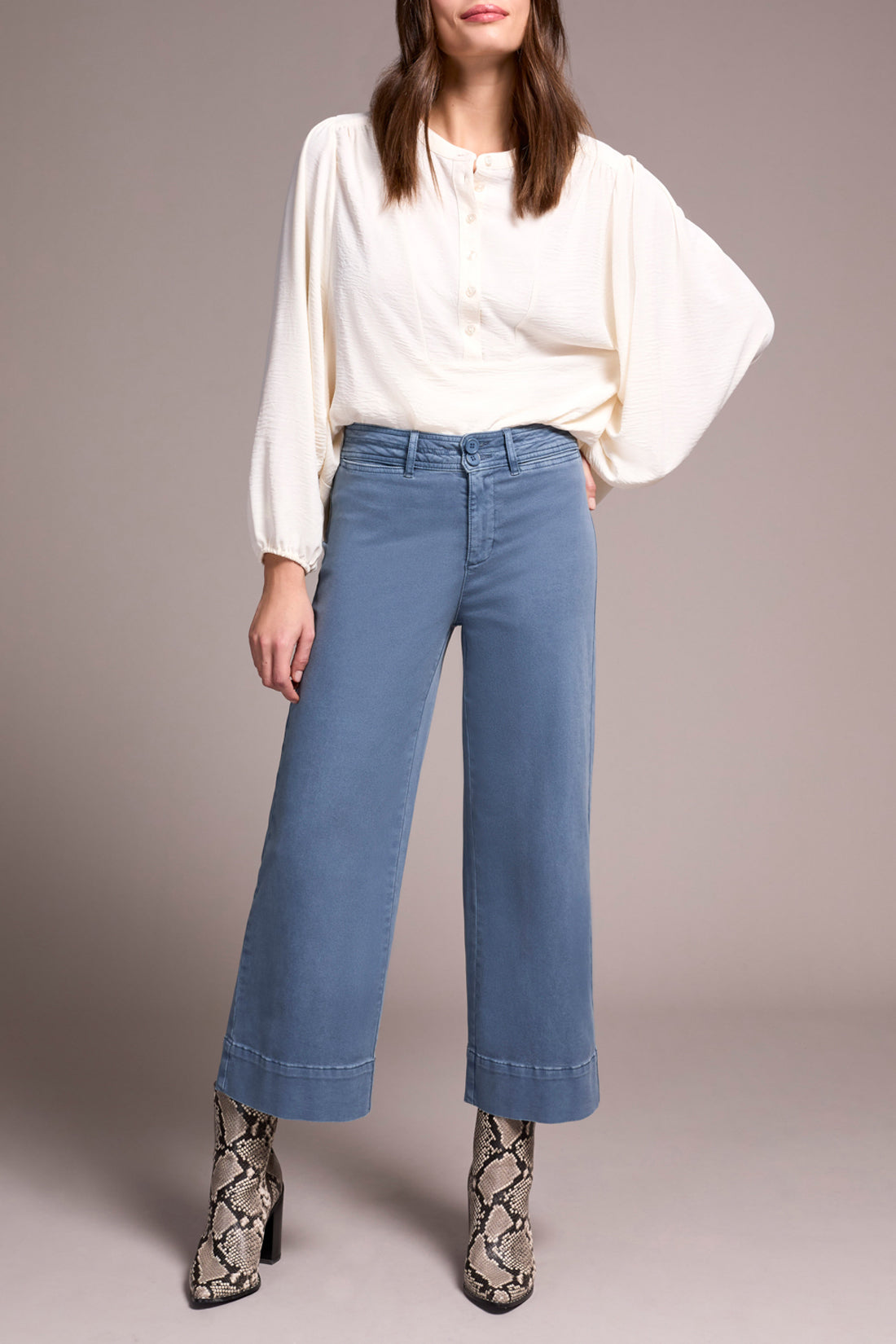 Tribal Comfort Stretch High Rise Palazzo Pants-Slate Blue