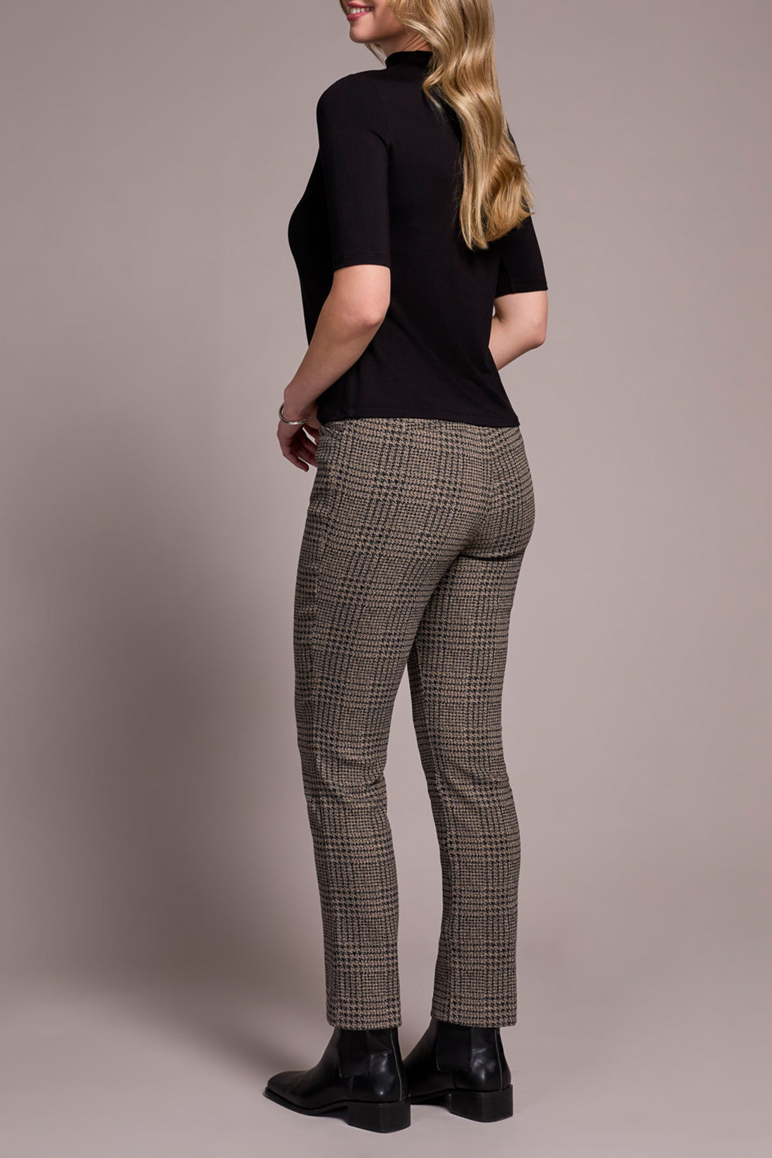 Tribal Funnel Neck Elbow Sleeve Knit Top – Black