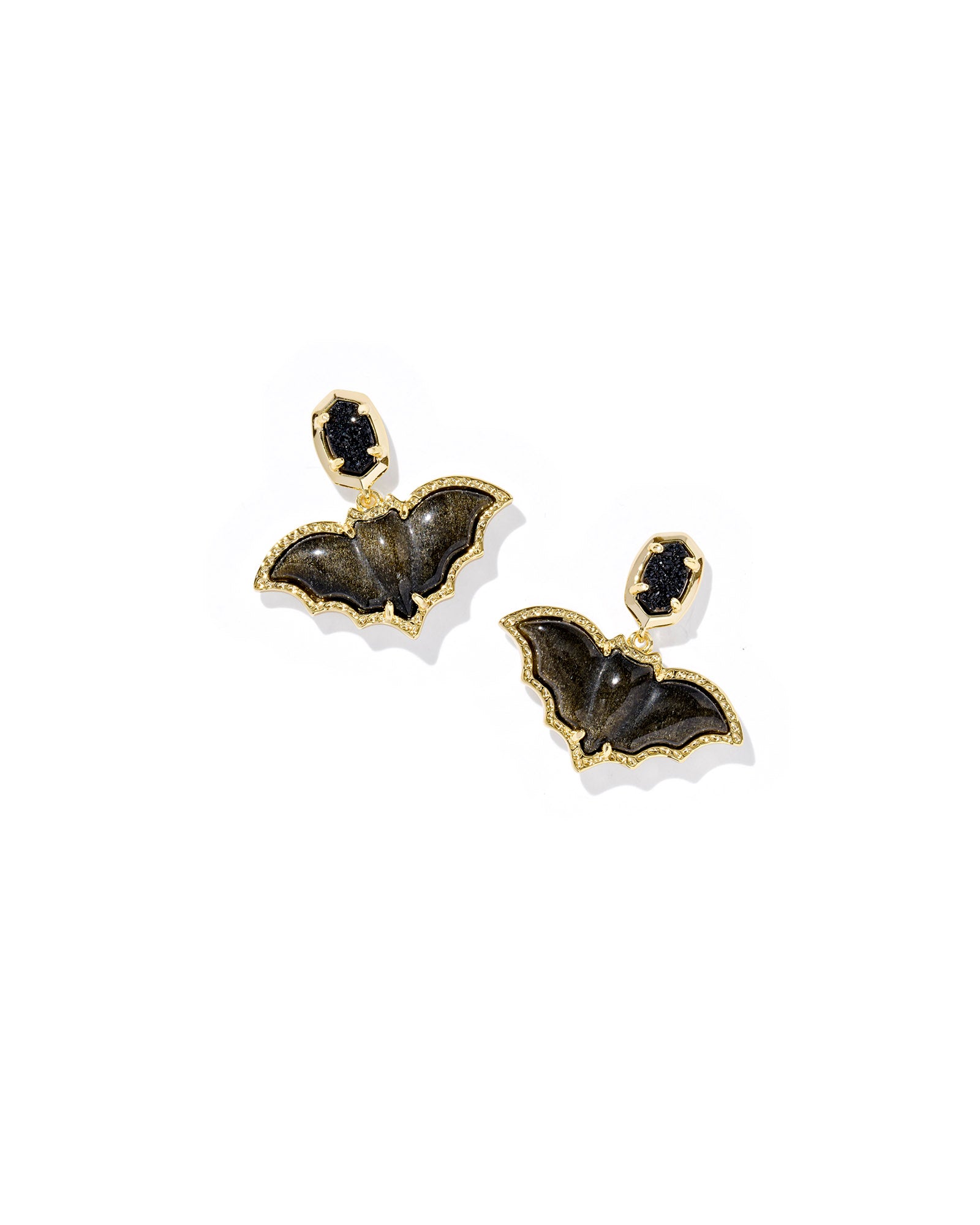 Kendra Scott Vampire Bat Drop Earrings in Gold Black Mix