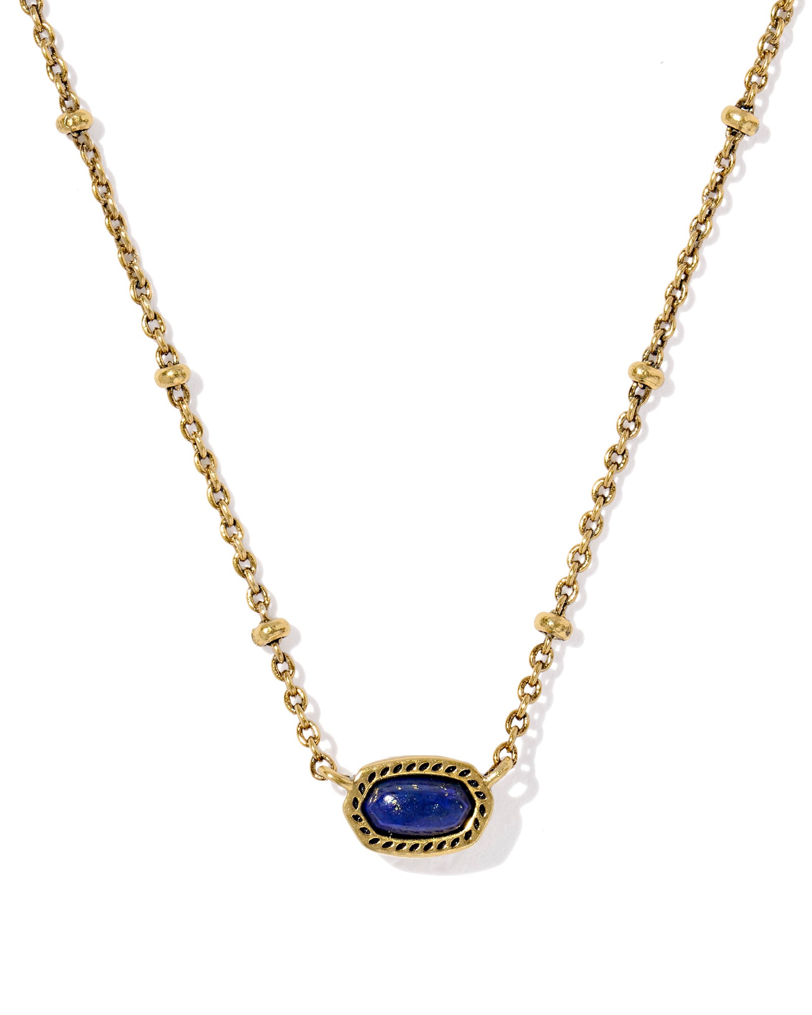 Kendra Scott MINI ELISA SATELLITE SHORT PENDANT NECKLACE VINTAGE GOLD BLUE LAPIS