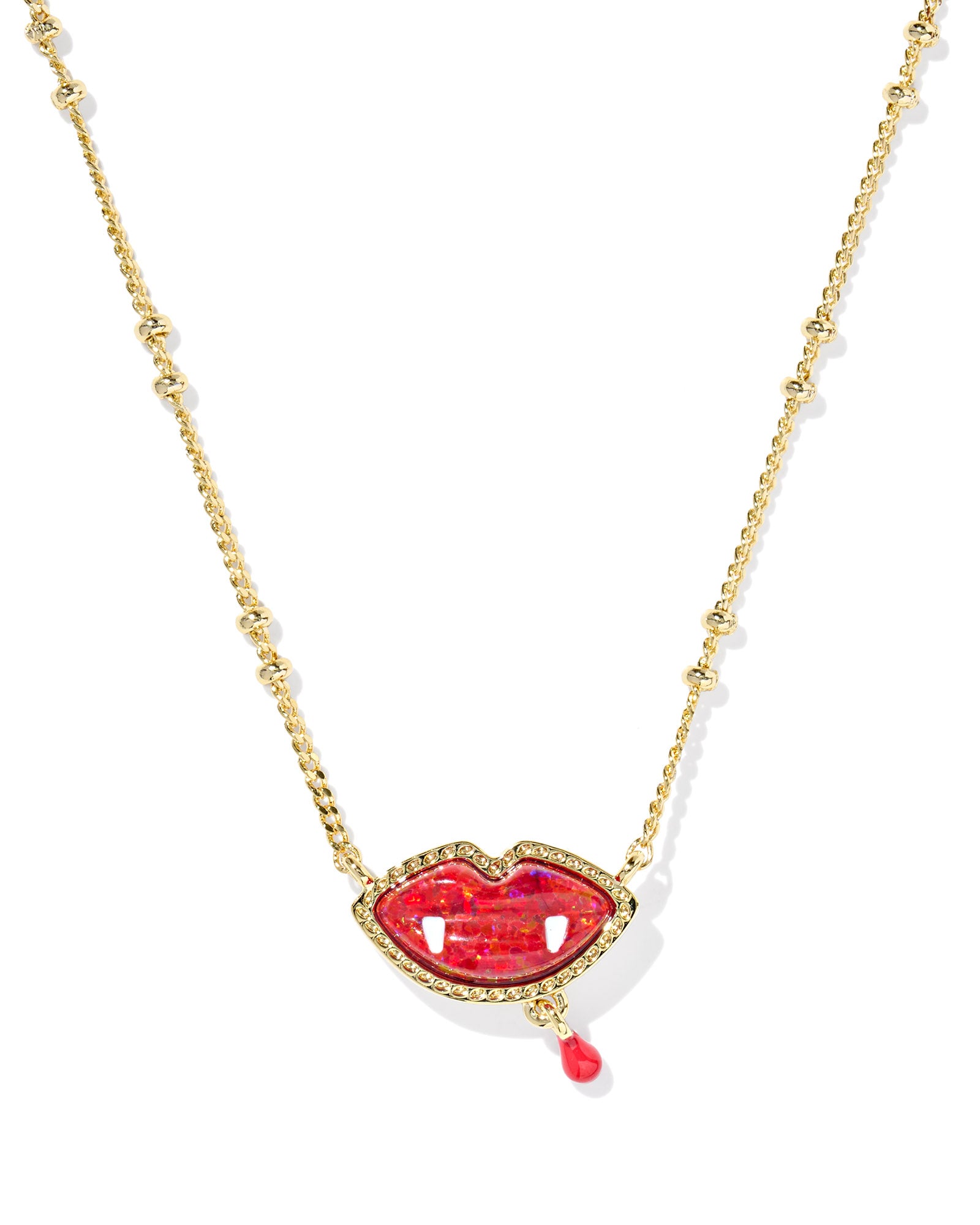 Kendra Scott Vampire Short Pendant Necklace in Gold Red Kyocera Opal