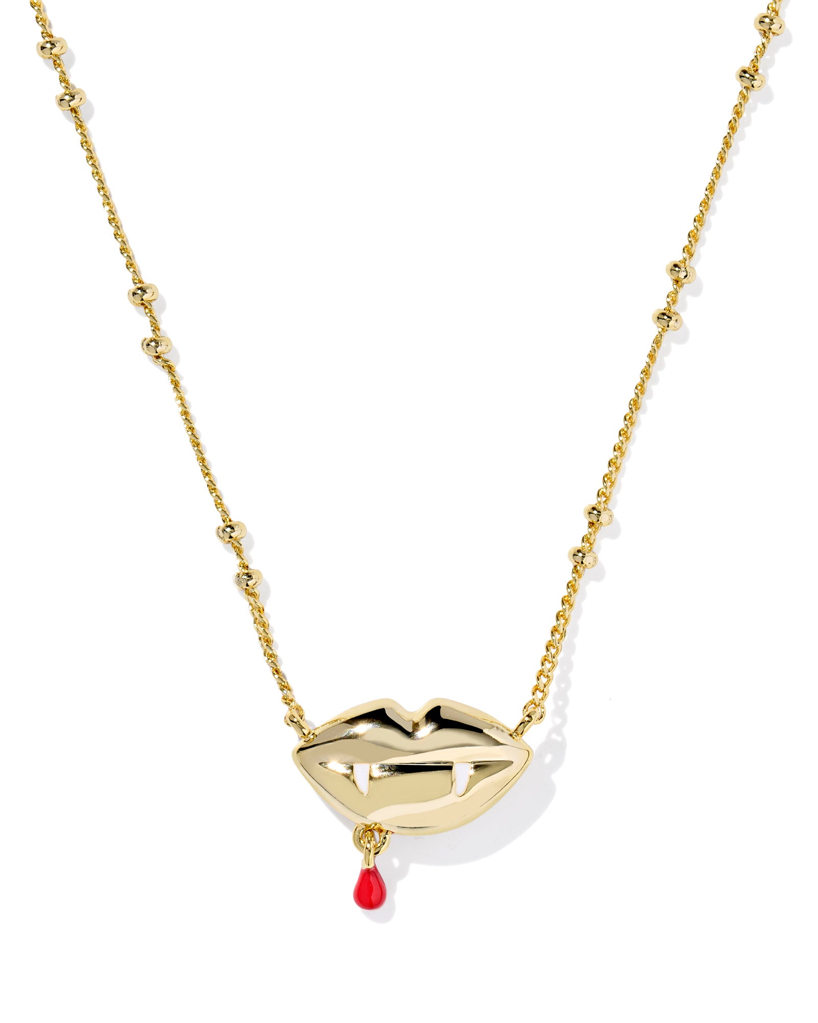 Kendra Scott Vampire Short Pendant Necklace in Gold Red Kyocera Opal