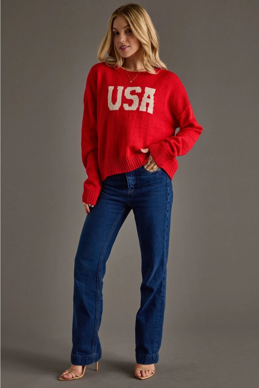 USA Lightweight Sweater | Red - Juli's Wearable Art