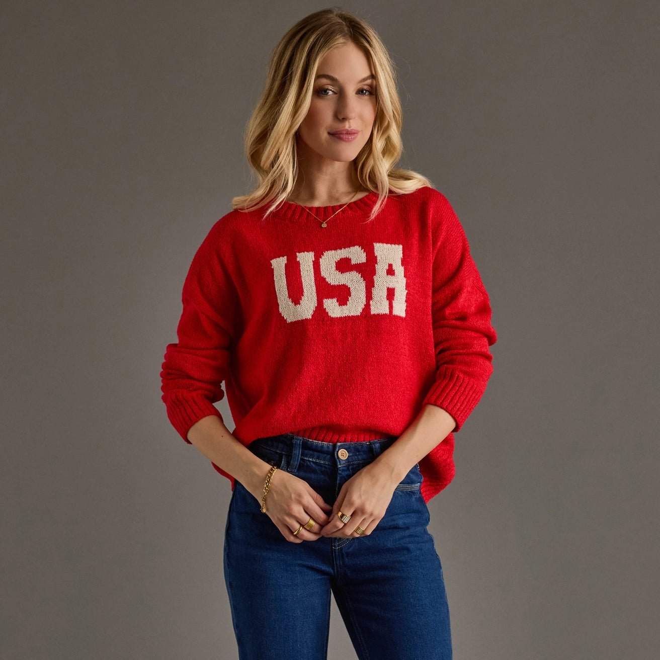 USA Lightweight Sweater | Red - Juli's Wearable Art