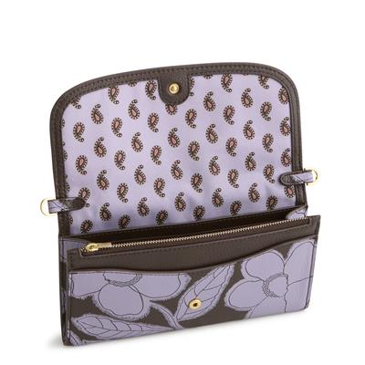 Vera Bradley Wildwood Printed Leather Wallet Crossbody - Applique Floral Coffee Bean - Juli's Wearable Art