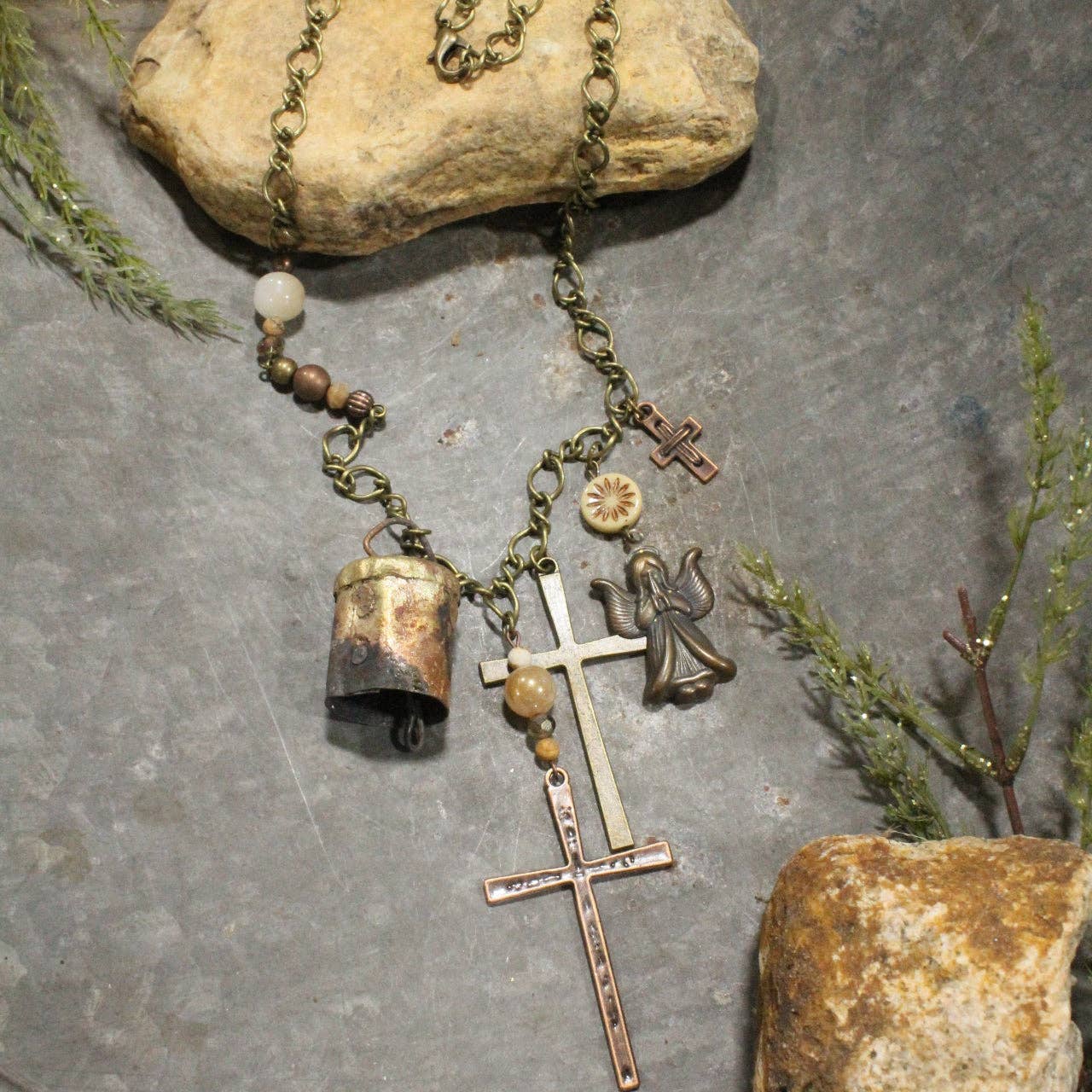 Vintage Angel & Bells Charm'd Necklace - Juli's Wearable Art