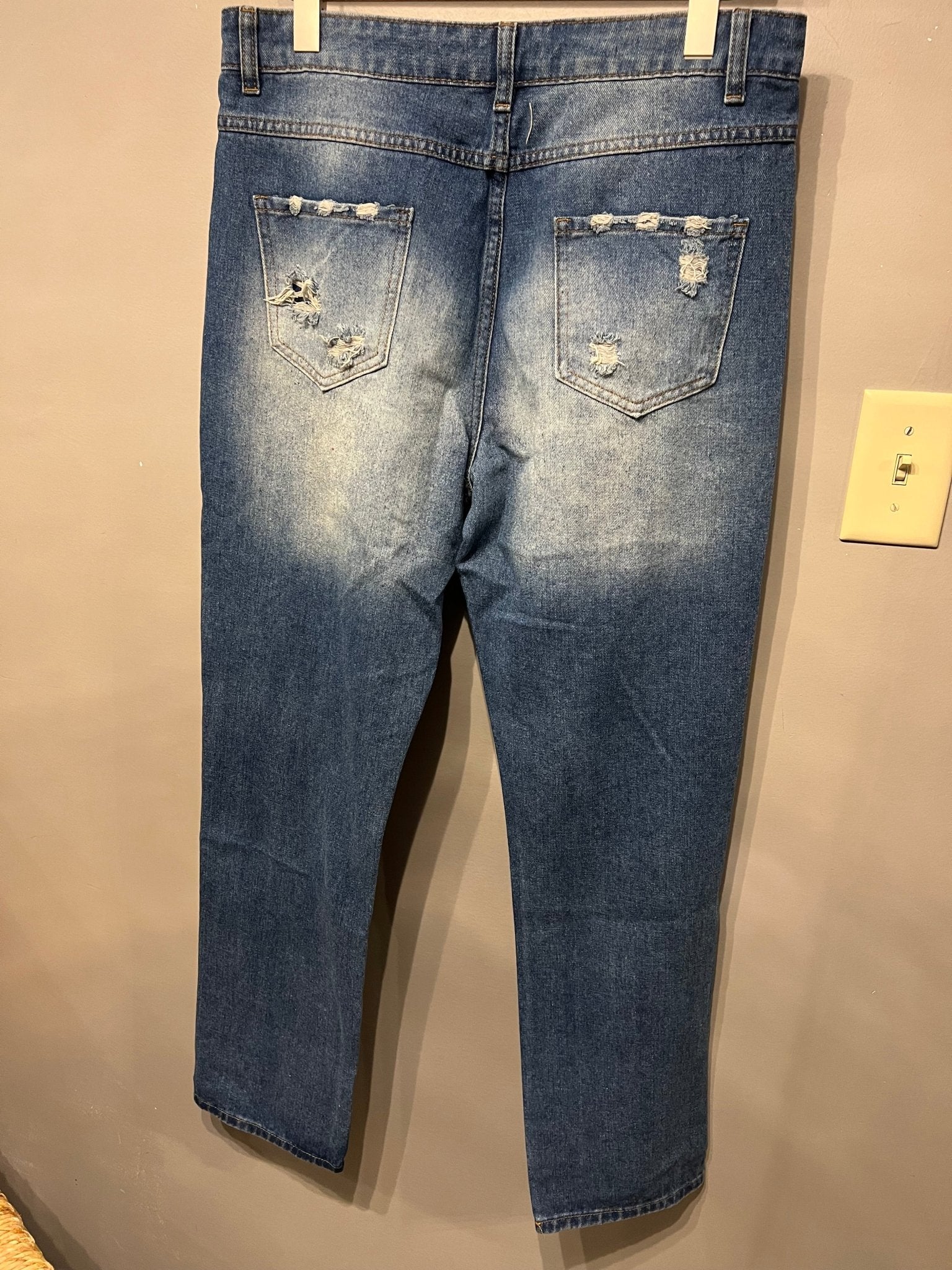 Vintage Santa Print Distressed Jeans - Juli's Wearable Art