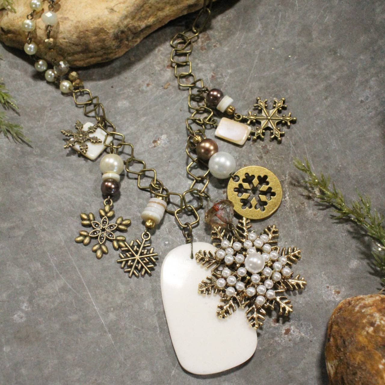 Vintage Snowflake Charm'd Necklace - Juli's Wearable Art