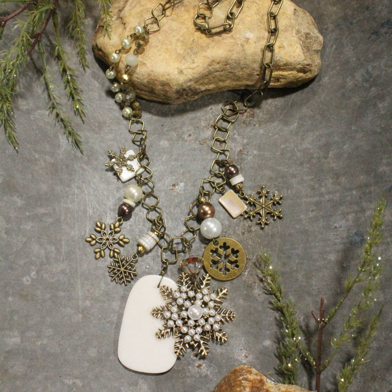 Vintage Snowflake Charm'd Necklace - Juli's Wearable Art
