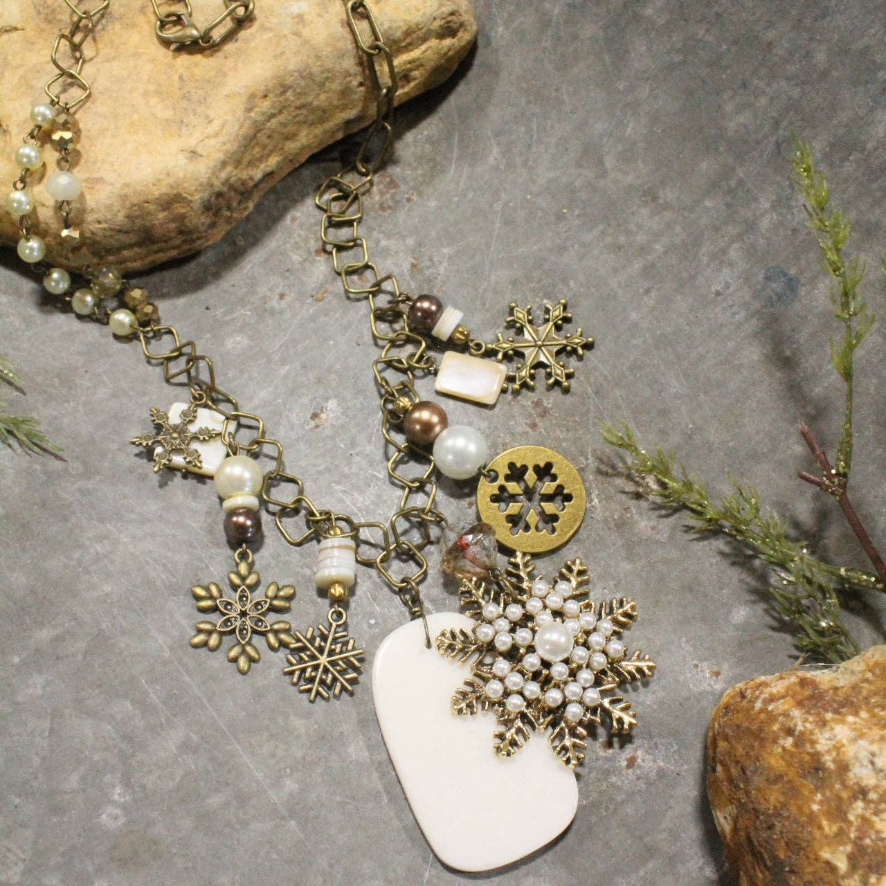 Vintage Snowflake Charm'd Necklace - Juli's Wearable Art