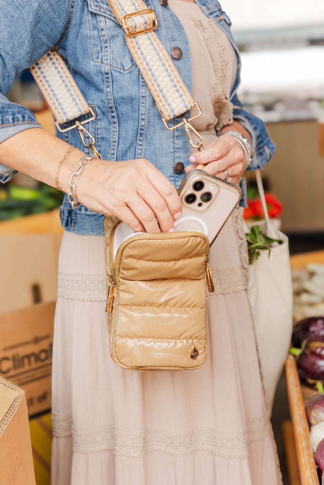 WanderFull® HydroBag® – Camel Lacquer with Camel Patterned Strap - Juli's Wearable Art