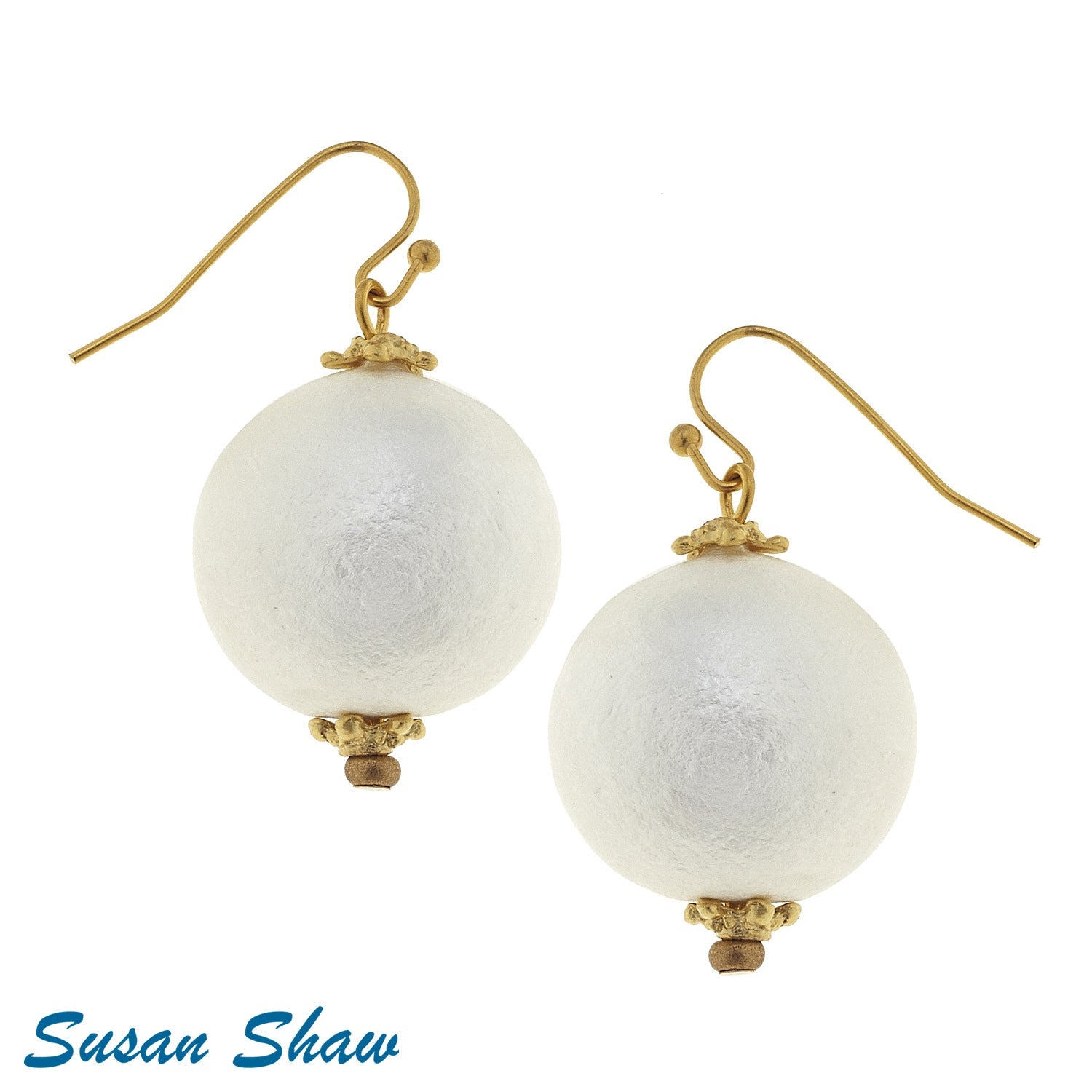 White Cotton Pearl Earrings - Juli's Wearable Art