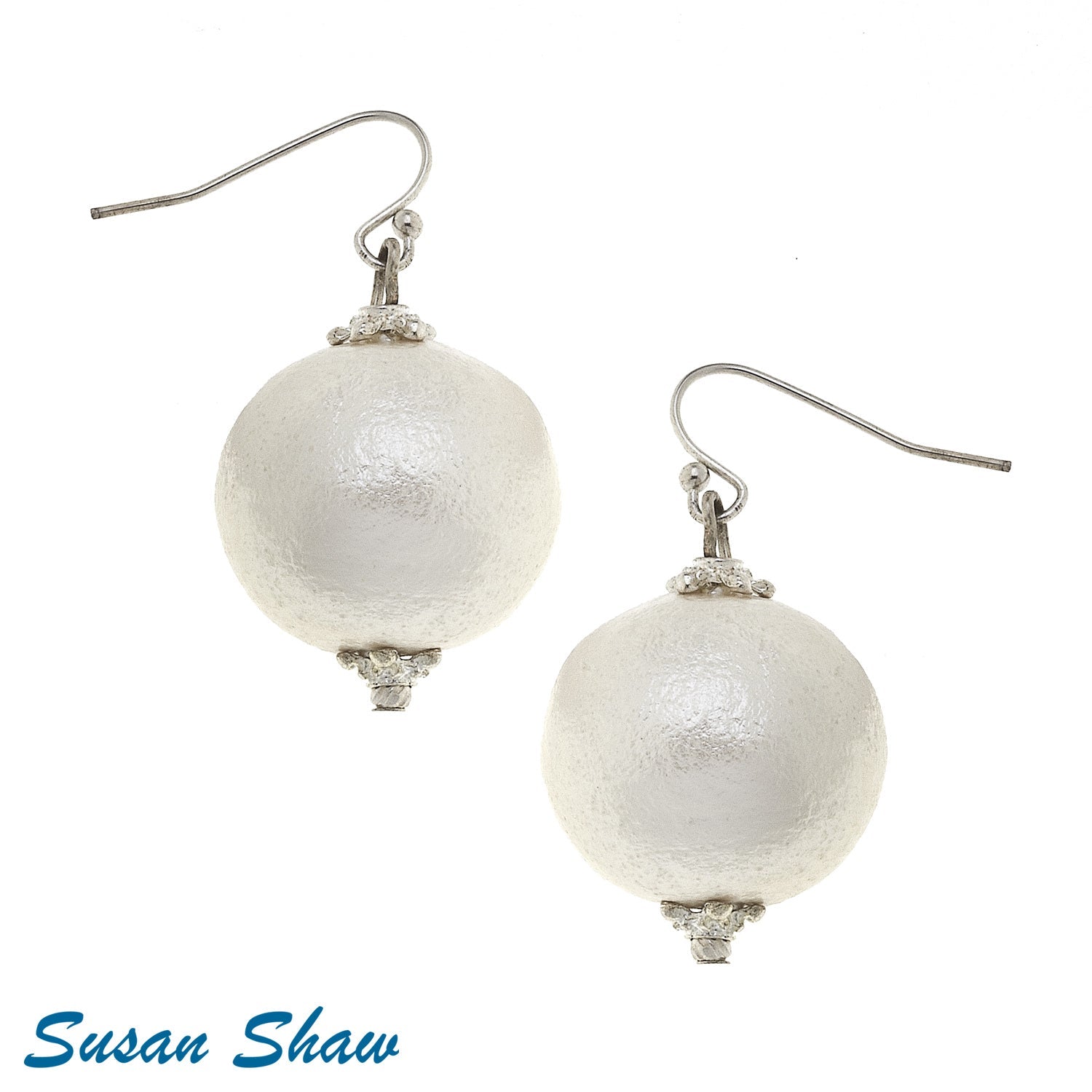 White Cotton Pearl Earrings - Juli's Wearable Art