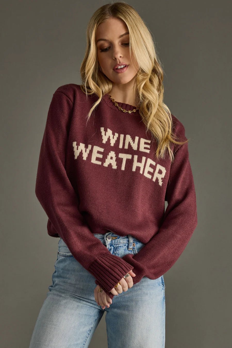 Wine Knit “Wine Weather” Sweater - Juli's Wearable Art