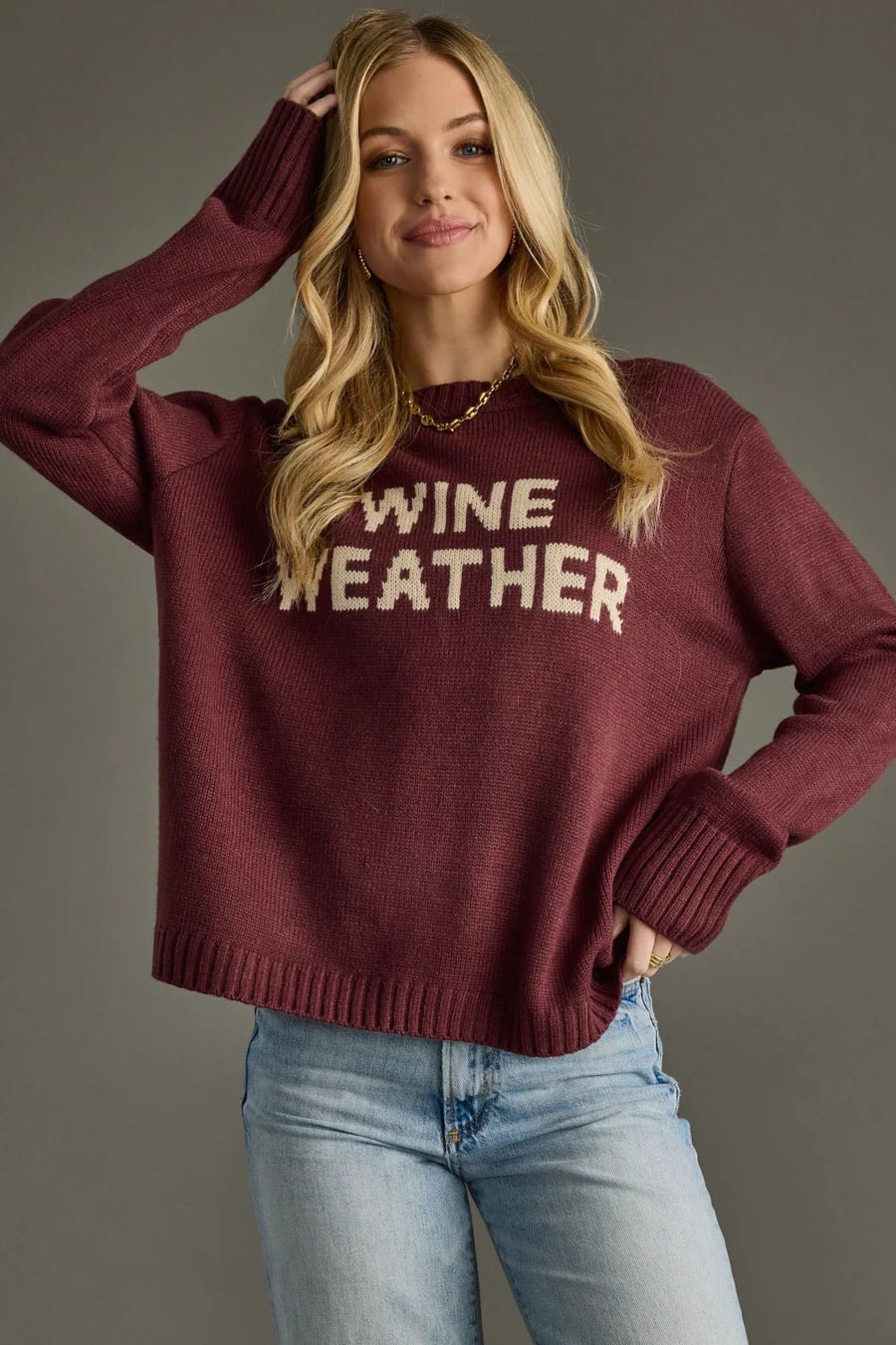 Wine Knit “Wine Weather” Sweater - Juli's Wearable Art
