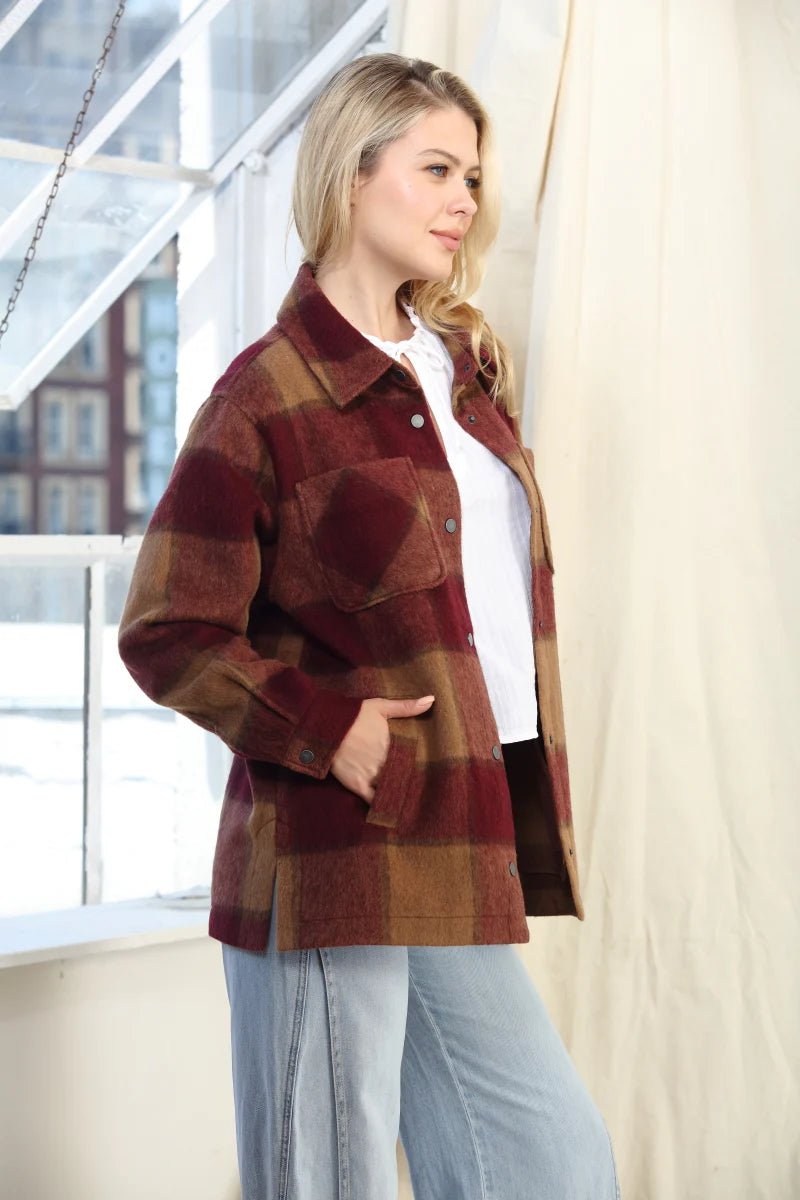 Wool Blended Plaid Shacket - Juli's Wearable Art