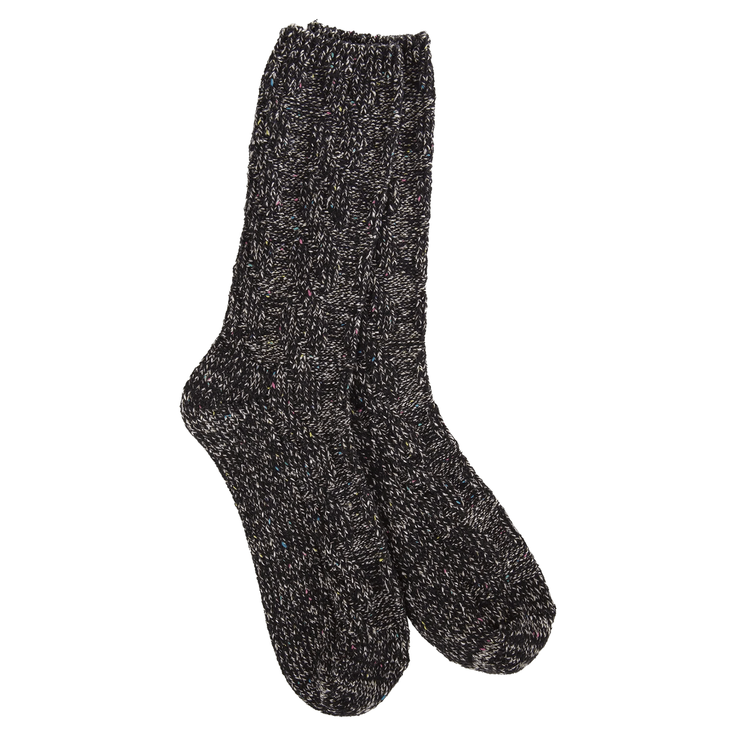 World's Softest Weekend Ragg Cable Crew Socks - Black Confetti - Juli's Wearable Art