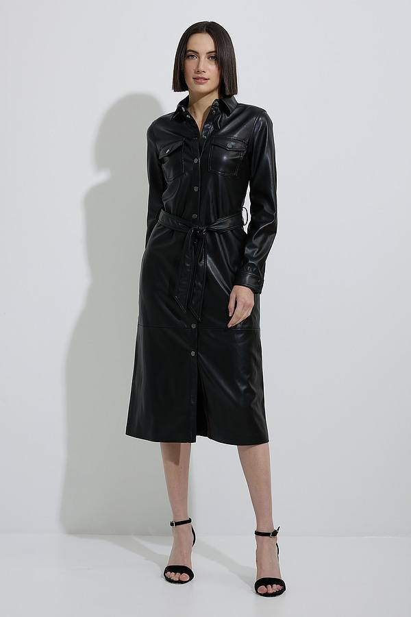 Joseph Ribkoff Black Faux Leather Shirt Dress