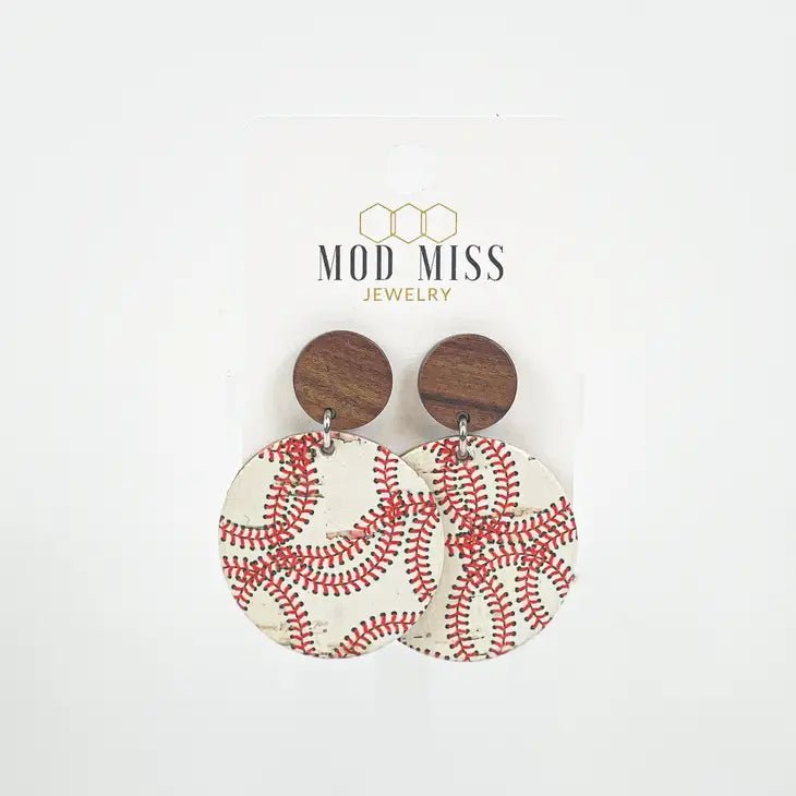 Cork+Leather Baseball Earrings - Juli's Wearable Art