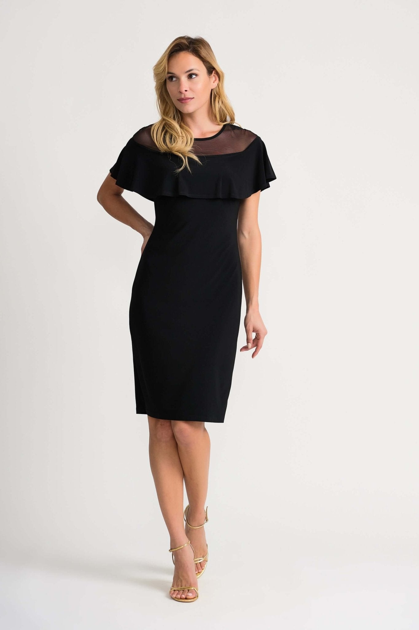 Joseph Ribkoff Black Dress with Sheer Neckline - Juli's Wearable Art