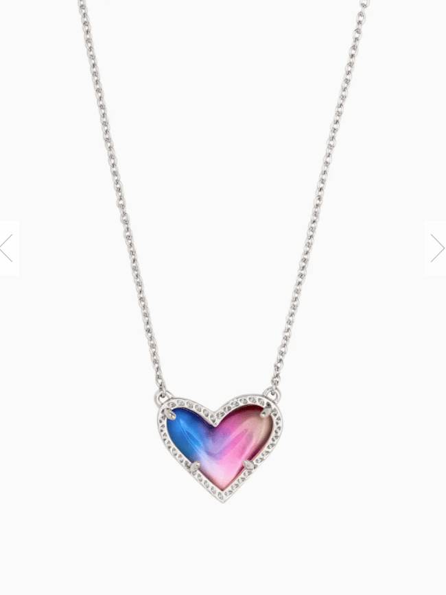 Kendra Scott Ari Heart Silver Pendant Necklace In Watercolor Illusion - Juli's Wearable Art