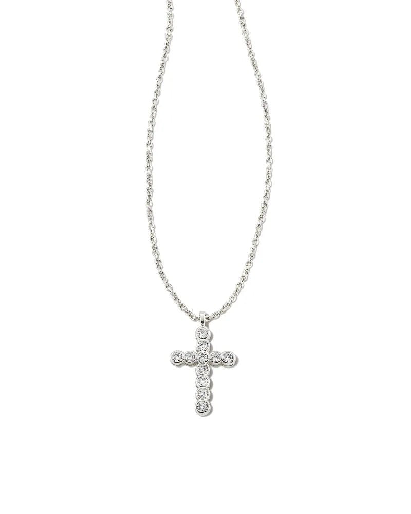 Kendra Scott Cross Pendant Necklace in White Crystal - Juli's Wearable Art