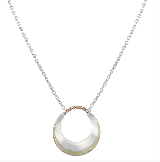 Marjorie Baer Layered Large Crescents with Beads on Long Link Chain Necklace - Juli's Wearable Art