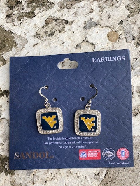 WVU Square Bling Earrings - Juli's Wearable Art